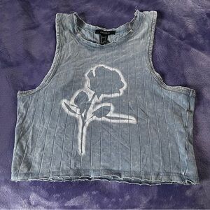Acid washed tank top with rose design